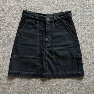 Monki Black Denim Mini Skirt Womens 34 / XS Utility Pockets High Waisted NWOT